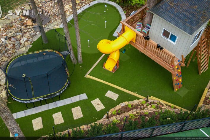 image of SYNLawn Windsor CA residential backyard treehouse trampoline